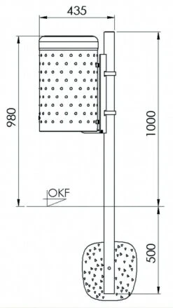 Rund-Abfallbehälter Ca. 50 L (Noppenblech-Design) Feuerverzinkt