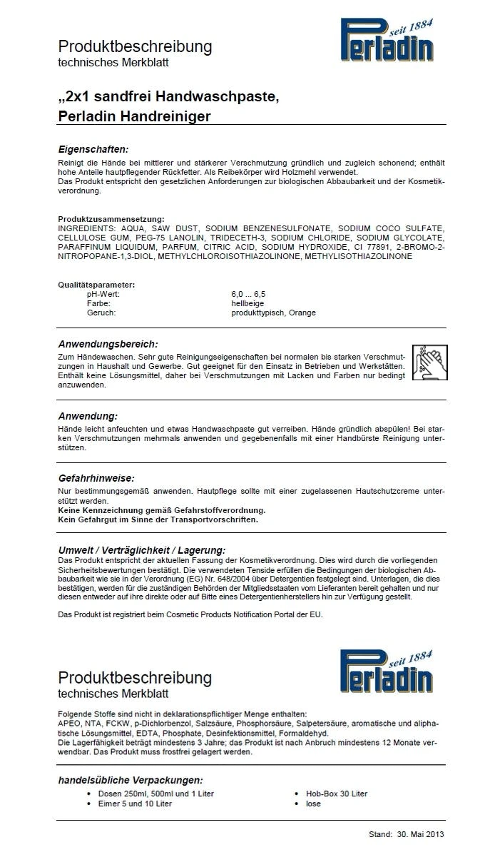 Perladin 2x1 HandreinigungsPaste Dose 500ml Handreinigung Handseife Werkstatt Seife Handwaschpaste sandfrei Perladin 2x1 HandreinigungsPaste Dose 500ml Handreinigung Handseife Werkstatt Seife Handwaschpaste Sandfrei -Sauberkeit Und Hygiene 25c4a19e 6a06 45c8 a172 4b61942f5fb8