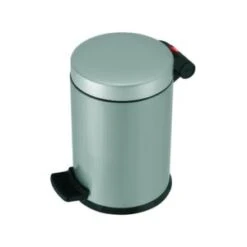 HAILO Tretabfallbehälter, 4l, HxØ 270x180mm, Innenbehälter Kunststoff, Korpus Stahl Silber, Deckel Stahl Silber
