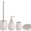MSV Badezimmer Set, 4-teiliges Badzubehör Aus Keramik Oman, Seifenspender, WC Bürste, Seifenschale Und Zahnputzbecher Silber -Sauberkeit Und Hygiene 46c11d6b 16cd 404b b8f1 a66663a7ba31