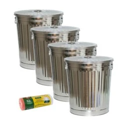 Jinfa 2er-Set Retrodesign Mülleimer Mit Griffen Und Deckel + 30 Müllbeutel | Gelb | 62L -Sauberkeit Und Hygiene 54cd7072 e3b9 47da 99d4 0c9e844c86d0