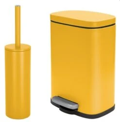 Spirella Badezimmer Set, 2-teilige Abfalleimer Kosmetikeimer Mit Absenkautomatik Und WC Bürste “Akira“ Gelb -Sauberkeit Und Hygiene 82dbcb39 34b5 4746 8355 cedc8fee44e7
