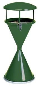 Standascher, HxØ 960x440mm, Stahl, Korpus RAL6001, Eieruhrform, M. Schutzdach