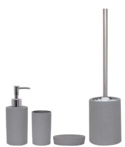 MSV Badezimmer Set, 4-teiliges Badzubehör Aus Keramik Oman, Seifenspender, WC Bürste, Seifenschale Und Zahnputzbecher Silber -Sauberkeit Und Hygiene 9c6104c0 406b 4ba3 ae37 2fda43ab91a8