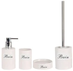 MSV Badezimmer Set, 4-teiliges Badzubehör Aus Keramik Oman, Seifenspender, WC Bürste, Seifenschale Und Zahnputzbecher Silber -Sauberkeit Und Hygiene b6753606 b568 4c67 9e07 6b7fcc598ef1