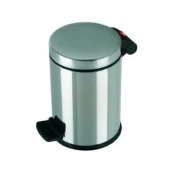 HAILO Tretabfallbehälter, 4l, HxØ 270x180mm, Innenbehälter Kunststoff, Korpus Stahl Silber, Deckel Stahl Silber -Sauberkeit Und Hygiene d0842c5b 6485 4e4c a944 47e63ae2c302
