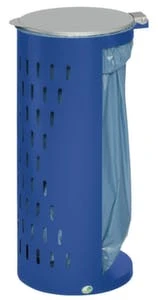 Müllsackständer, 120l, HxBxT 850x380x440mm, Korpus Stahl RAL5010, Deckel Metall Silber, Gelocht
